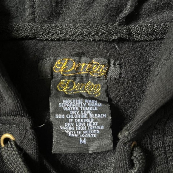 Vintage Women's Y2K 2000s Dereon Black and Gold Cropped Hoodie - Picture 2 of 6